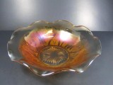 Vintage Marigold Carnival Glass Orchid Fruit Bowl
